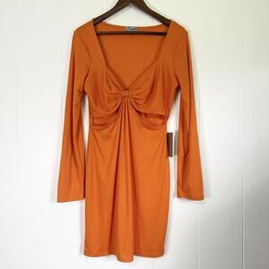 J For Justify Orange Ribbed Cut Out Long Sleeve Fitted Dress Women's XL